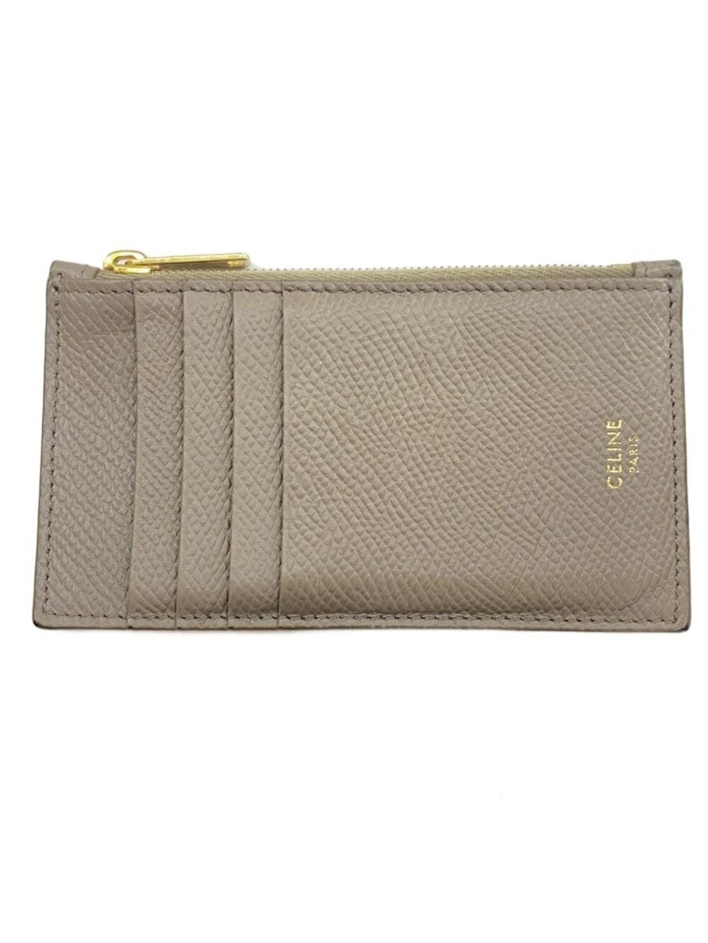 Celine Card Case Wallet Leather Khaki Green Compact Zip Calfskin